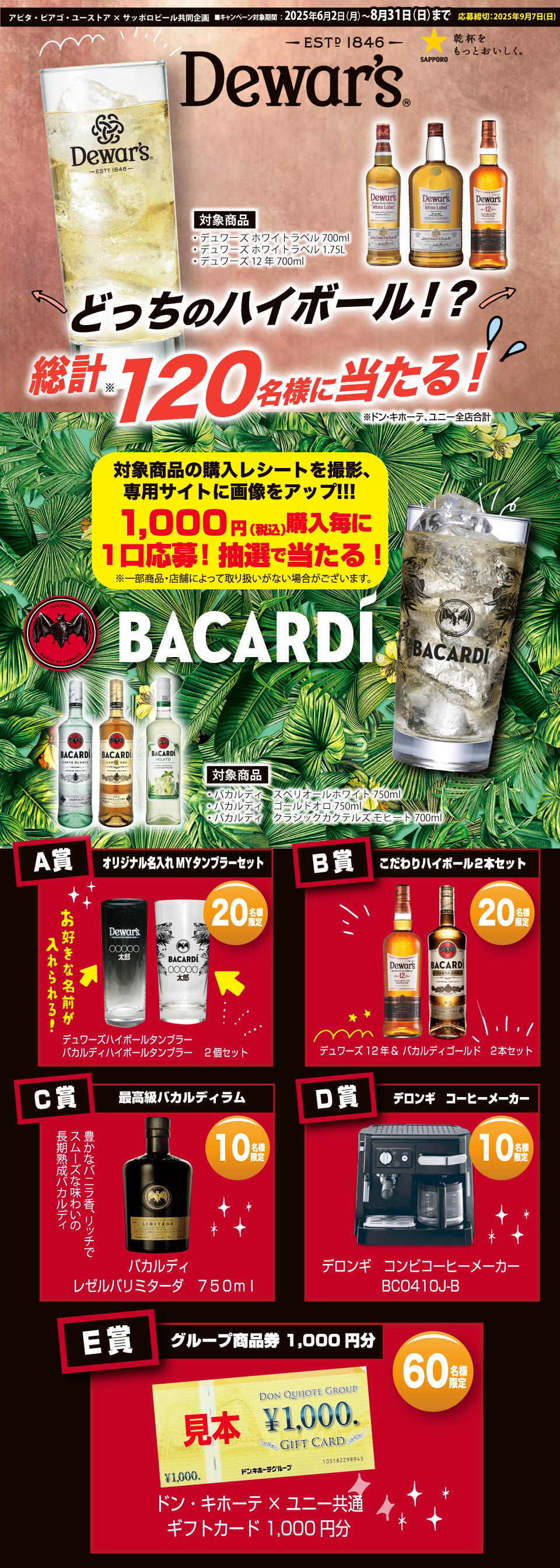 アピタ・ピアゴ・ユーストア サッポロビール共同企画 デュワーズ＆バカルディ キャンペーン
